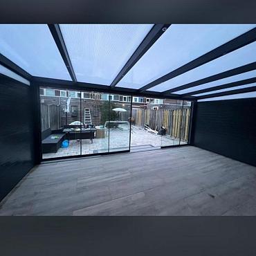 TG Veranda 3x7 Aluminium Incl Spotjes, Zijwanden, Glaswand en Montage